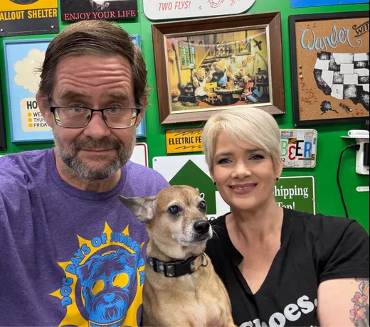 Lonnie, Candice, and Pippen in the shed